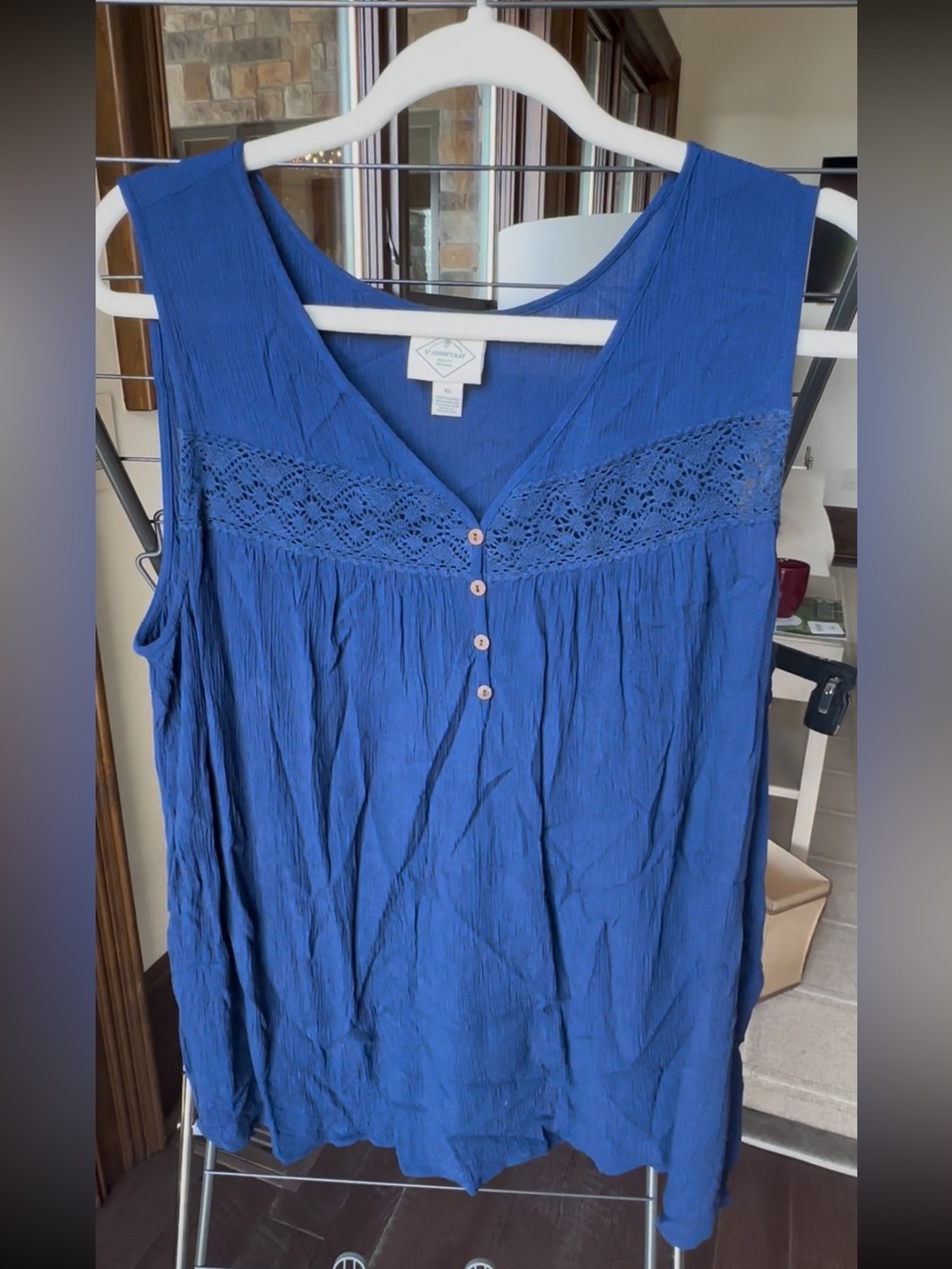 Sleeveless Crochet V-Neck Top - Blue